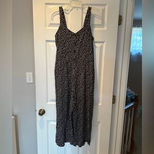 LOFT Black and White Textured Capri Length Jumpsuit